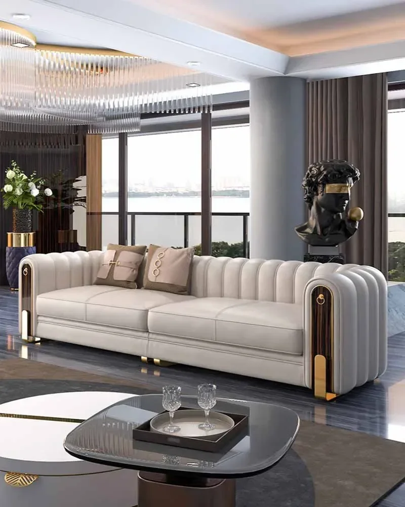 Light luxury leather sofa, modern, simple, high-end, stylish combination, small living room leather sofa