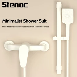 Stenoc, nuevo juego de grifo de ducha de baño para el hogar de estilo moderno, juego de grifo de ducha de latón blanco montado en la pared, grifo mezclador para baño y ducha