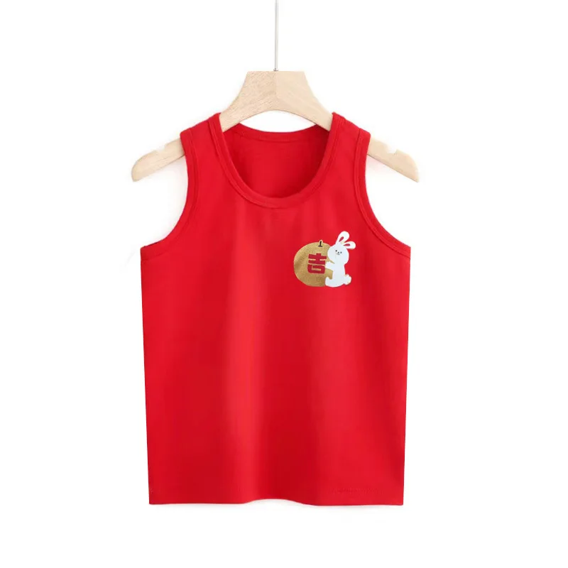 Kids Undershirt Chinese Lucky Red Rabbit Singlet Cotton Children Top Tanks Soft  Breathable Cotton Boys Girls Tops Size 100-160