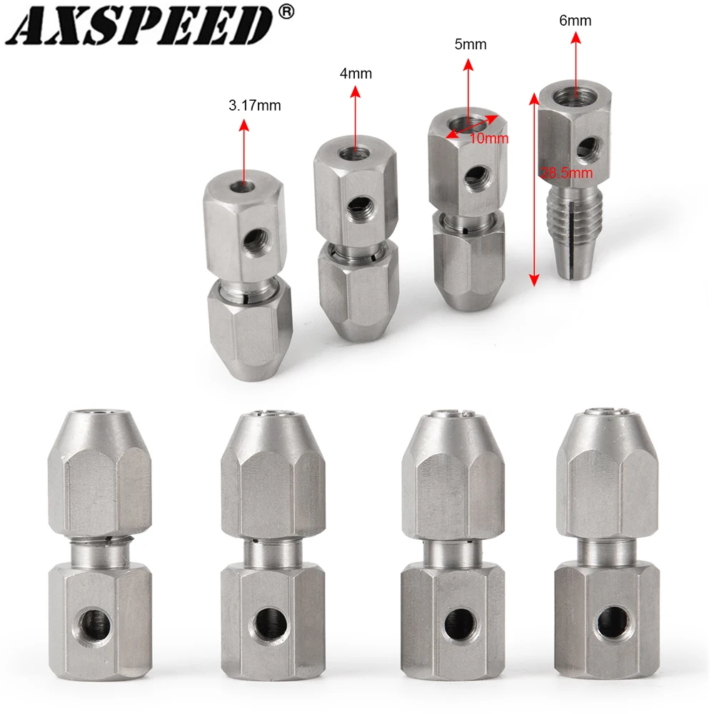 AXSPEED 4PCS RC Boat Flexible Coupling 3.17mm/4mm/5mm/6mm CNC Stainless Steel Flex Collet Coupler