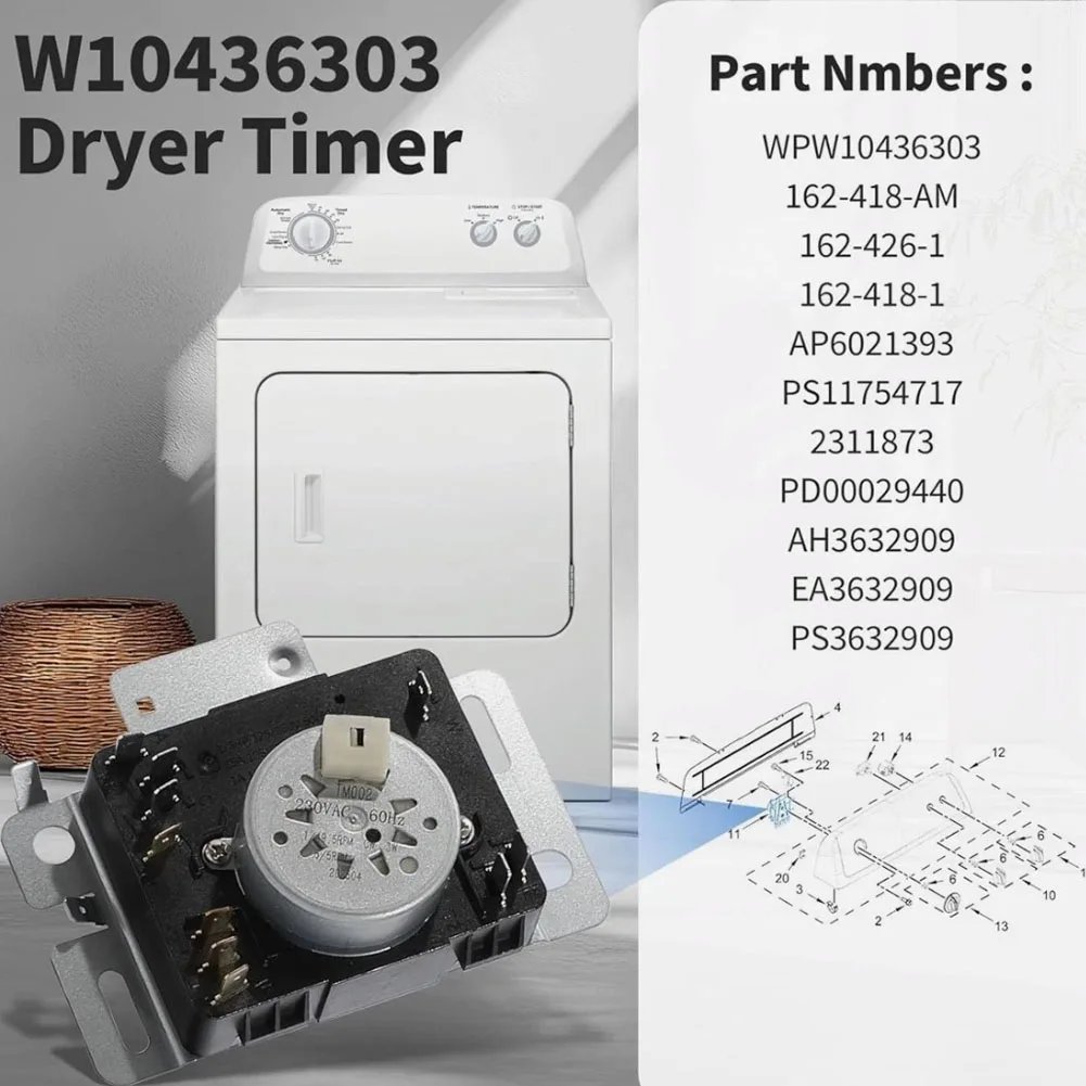 Dryer Timer W10436303 WPW10436303 Replacement Part For Clothes Dryer Automatic Shut-Off Control Knob Laundry Machine Accessory