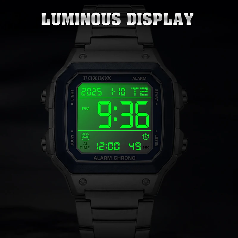 LIGE New Men's Watch FOXBOX Top Brand Luxury Square Digital Watches for Men Waterproof LED Quartz Wristwatch Clock Reloj Hombre