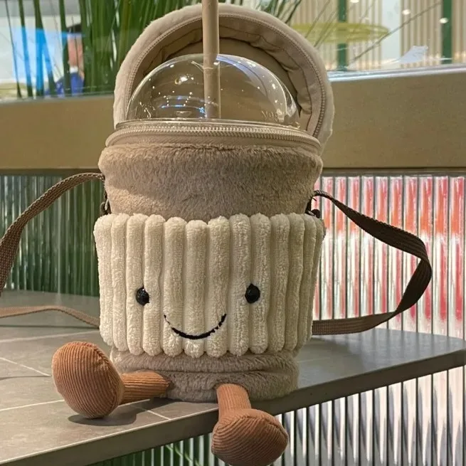 2025 New Cute Fun and Playful Shoulder Cross Bag Cartoon Plush Doll Bag Milk Tea Cup Crossbody Bag Cute Accessories