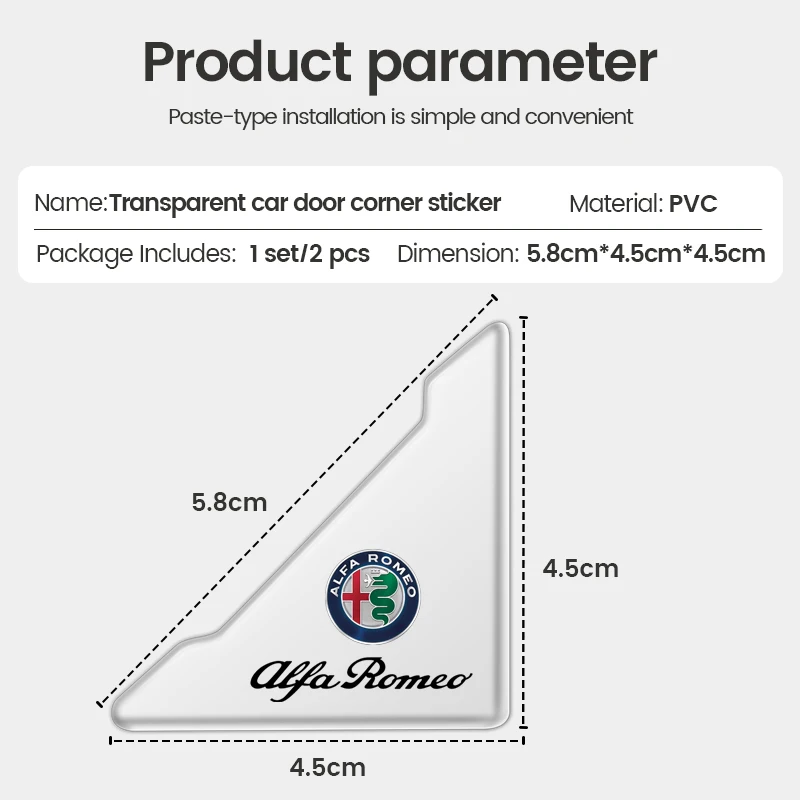 車のドアコーナー用の衝突防止カバー,透明なシリコンプロテクターステッカー,Alfa romeo giulia stelvio mito giulietta,2個