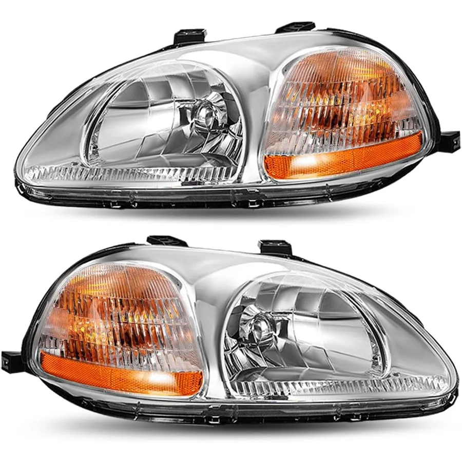 

Пара фар в сборе для Honda Civic 1996-1998 годов, хромированный корпус галогенной фары с янтарным отражателем для улучшенного Visibi