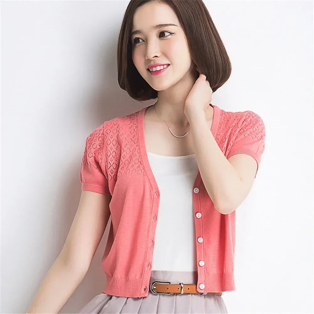 

Short Design All-Match Air Conditioning Shirt Sunscreen Knitted Jacket Thin Summer New Short-Sleeve Cardigan Small Cape Female