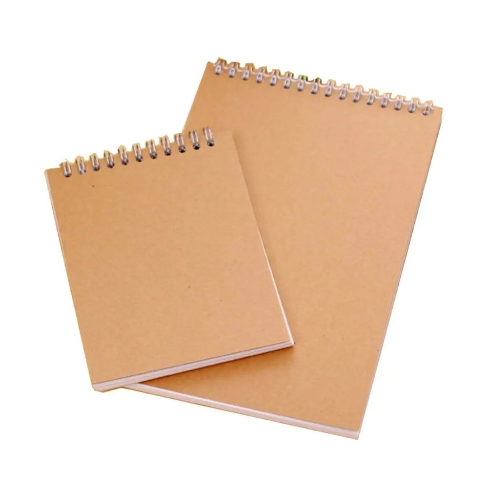 Students Khaki Pencil Drawing Kraft Paper Cover Spiral Coil School Supplies Notebook Notepad Sketchbook Inner Blank