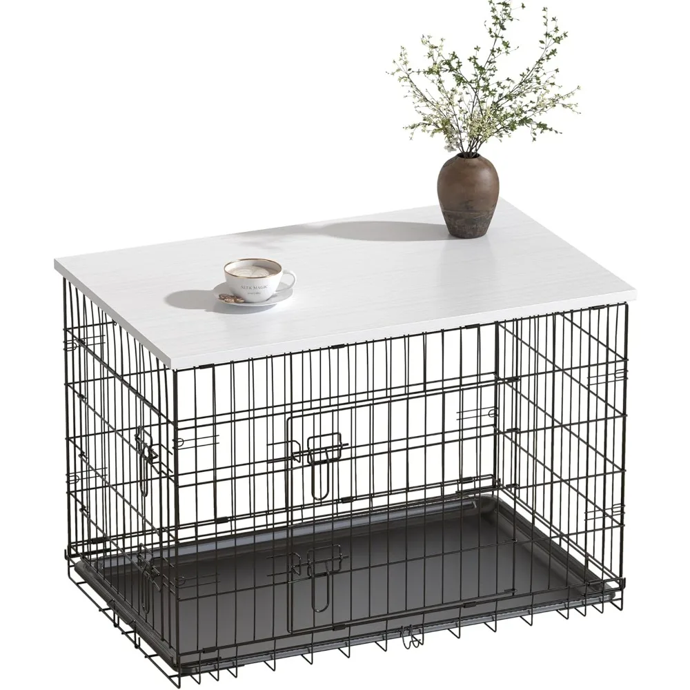 

Dog Crate Topper Wood Countertop for 48 42 36 30 24 inch Dog Cage, Dog Crate Cover,Dog Kennel Topper(Crate Not Include) (White,