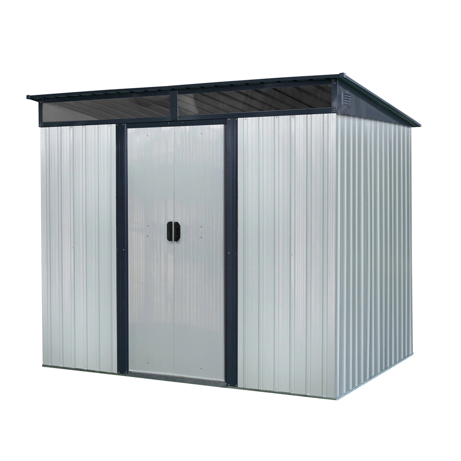 

8ft x 6ft Metal Storage with Lockable Doors for Garden/Lawn, White/Black