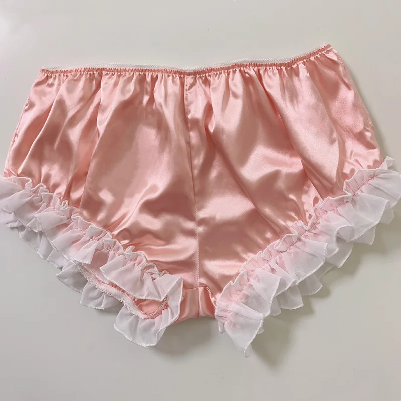 Male Sissy Lingerie Men Shiny Satin Briefs Ruffled Tiered Skirt Panties Underwear Shorts Lolita Knickers Pumpkin Pants