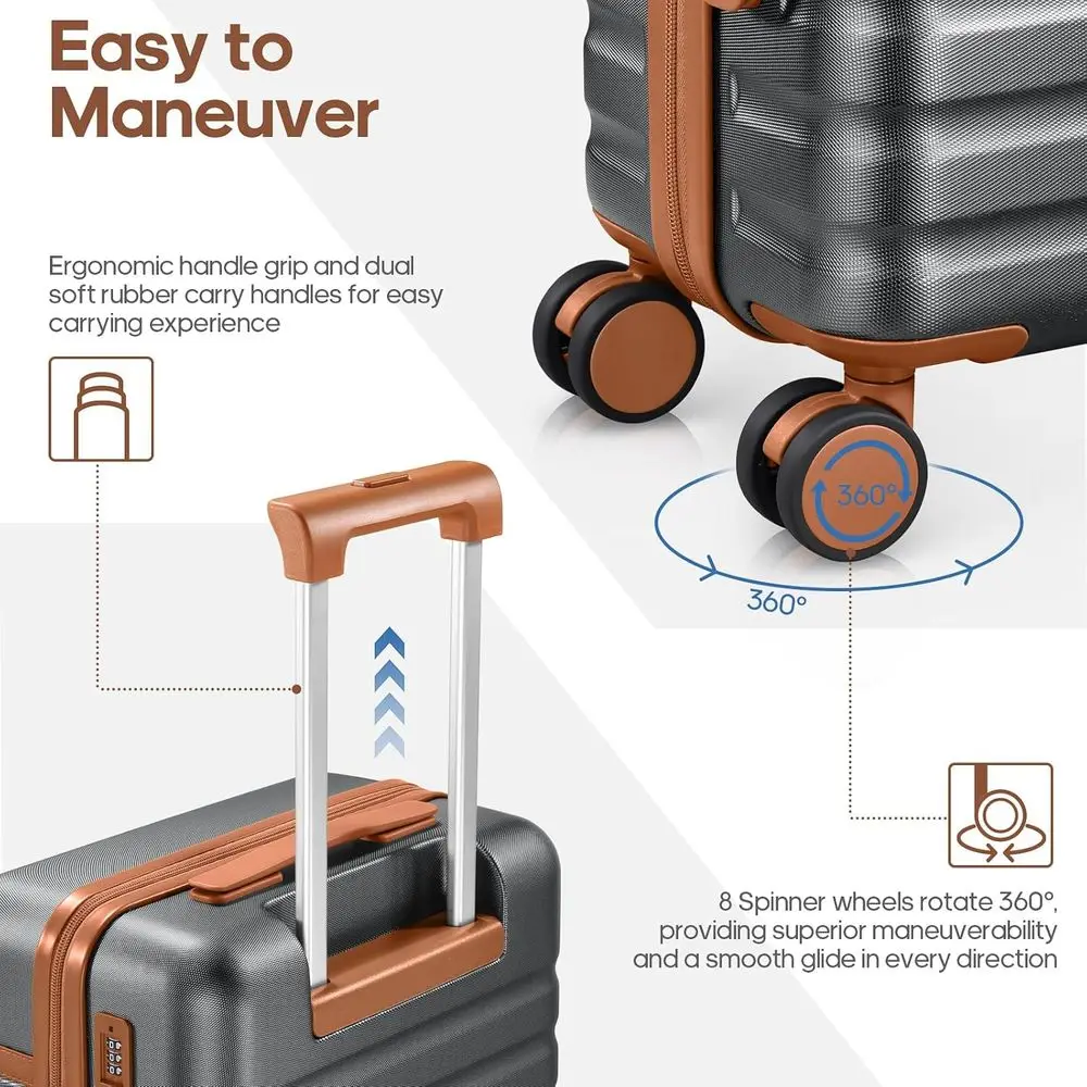 3-Piece Grey Hardside Spinner Luggage Set with TSA Lock & Travel Backpack for Men (20 Carry-On)