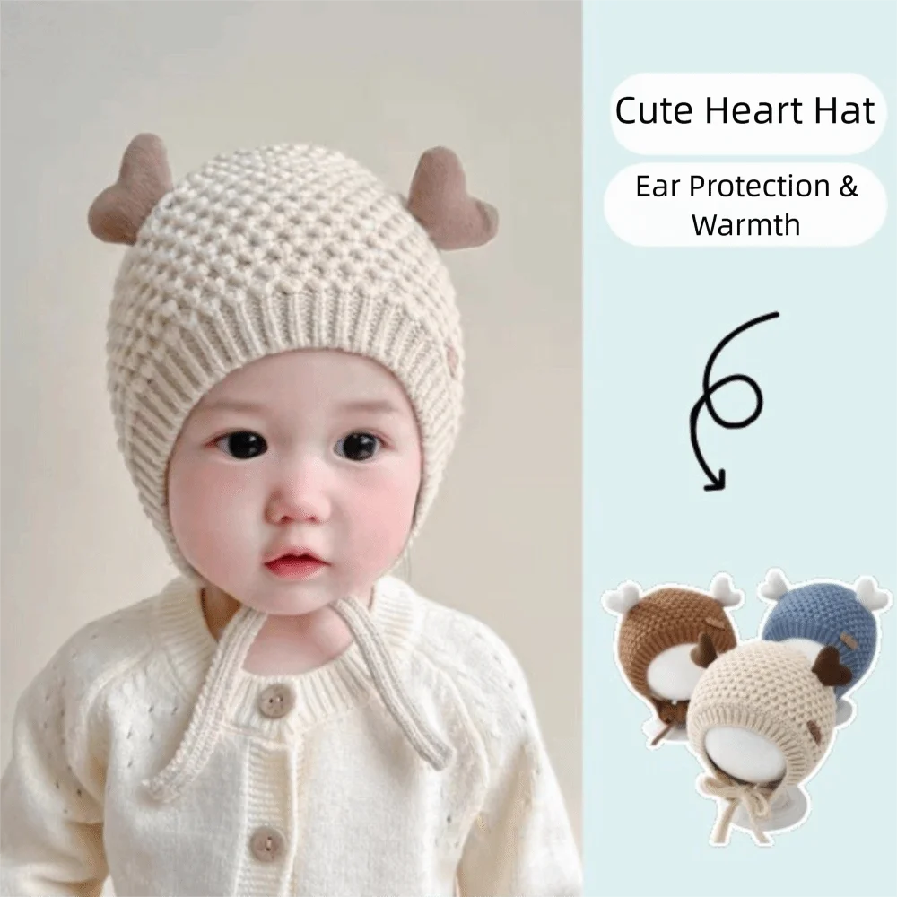 

Cute Love Knitted Hat Keep Warm Ear Protection Ear Protection Hat Windproof Thickened Beanies Bonnet Children Boy Girl