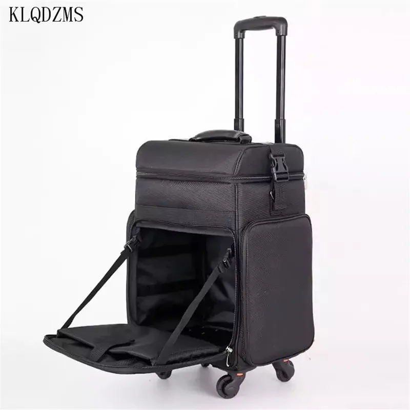 KLQDZMS Luggage Professional Makeup Case Trolley Case Embroidery Nail Toolbox Oxford Cloth Nylon Multifunctional Suitcase