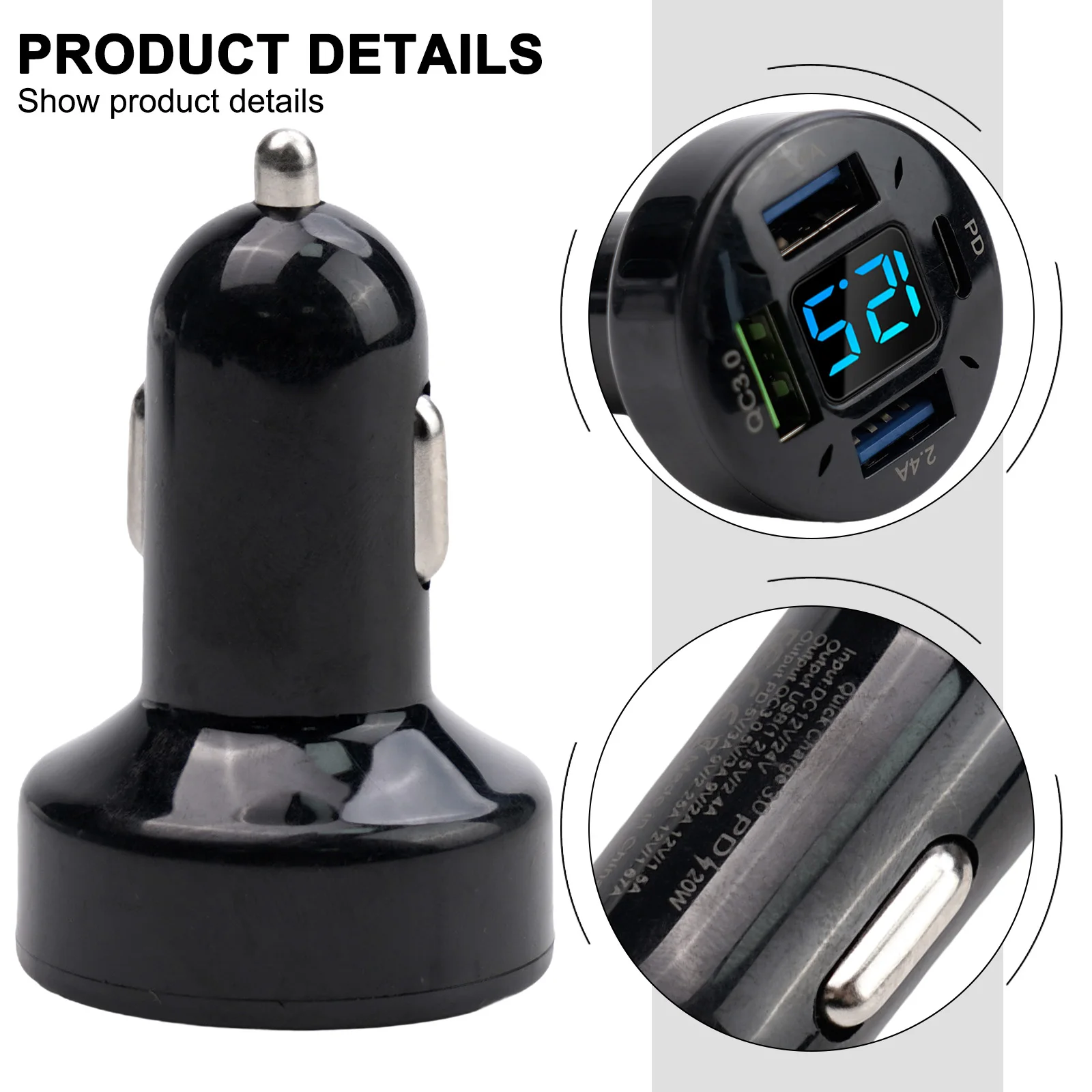 1X Car Charger Voltage Monitoring Aluminum Alloy+PC Black Good Quality New LED Voltmeter Car Charger  1X Car Charger