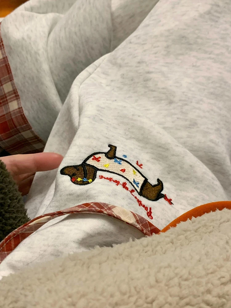 Plaid Sport Hosen Frauen Herbst Winter Wurst Hund Warme Fce Casual Lose Gerade Bein Breite Bein Hosen Hohe Taille Elastische...