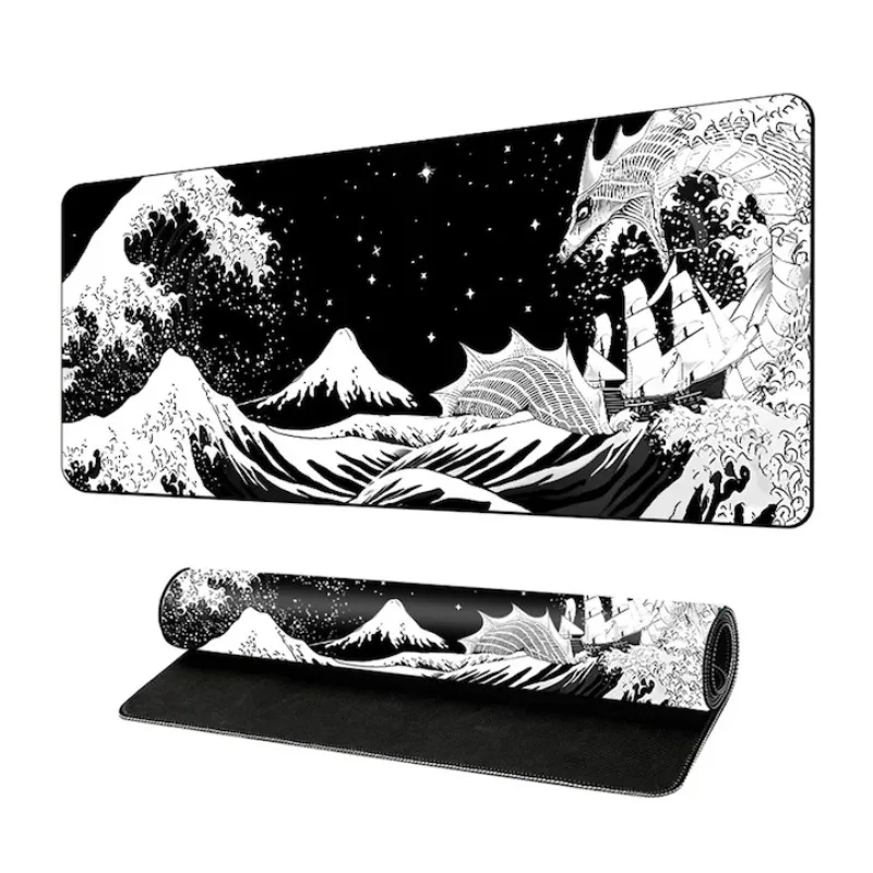 

Great Wave Mouse Pad Black Desk Mat Kawaii Gaming Desktops Mouse Mats Laptop Office Carpet Large Play Mat Mousepad Computer Mats