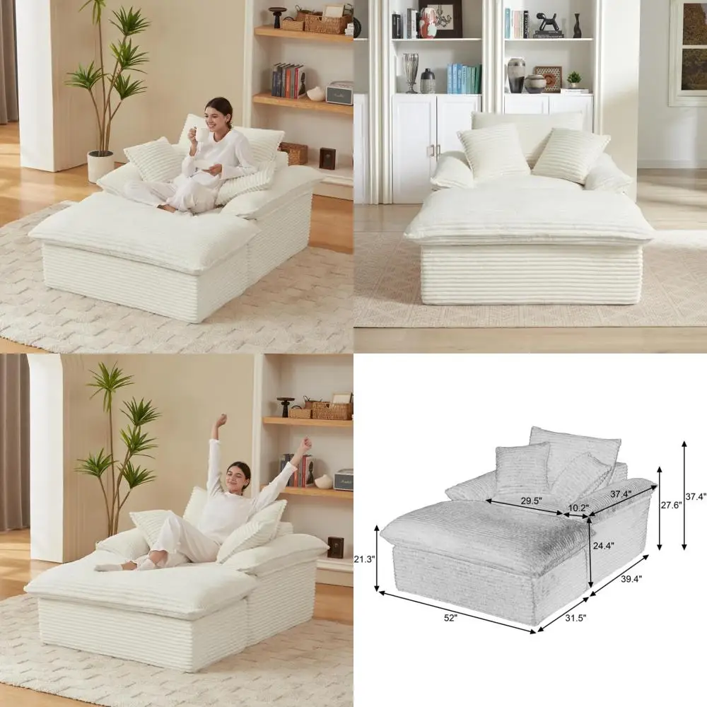 

Oversized 52 Inch Chaise Lounge Chair Indoor Ottoman Corduroy Cloud Sofa Deep Seat Boneless Couch No Assembly Required Medium Si