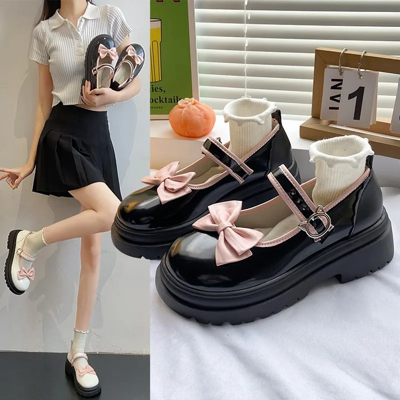 

Loafers Thick Sole Leather Shoes for Women Japanese Style JK Sweet Girl Cute Mary Jane Shoes Paired with Dress Single Shoes