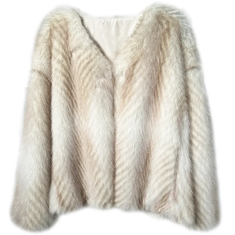 

Новая зимняя плюшевая куртка Kintoka 2024 года с V-образным вырезом и отделкой из искусственного меха лисы, модное женское пальто