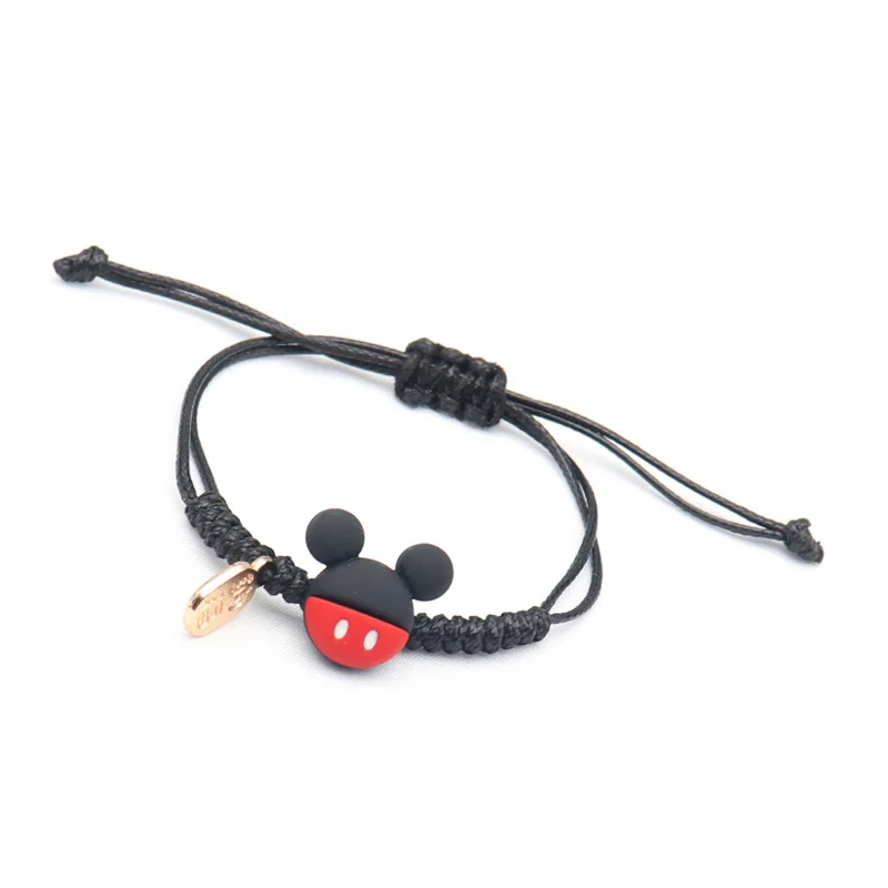 Gelang pasangan, Disney Mickey Mouse, gelang kepang tali kartun Minnie, kepala liontin, gelang pasangan, tenunan tangan, dapat disesuaikan untuk anak perempuan