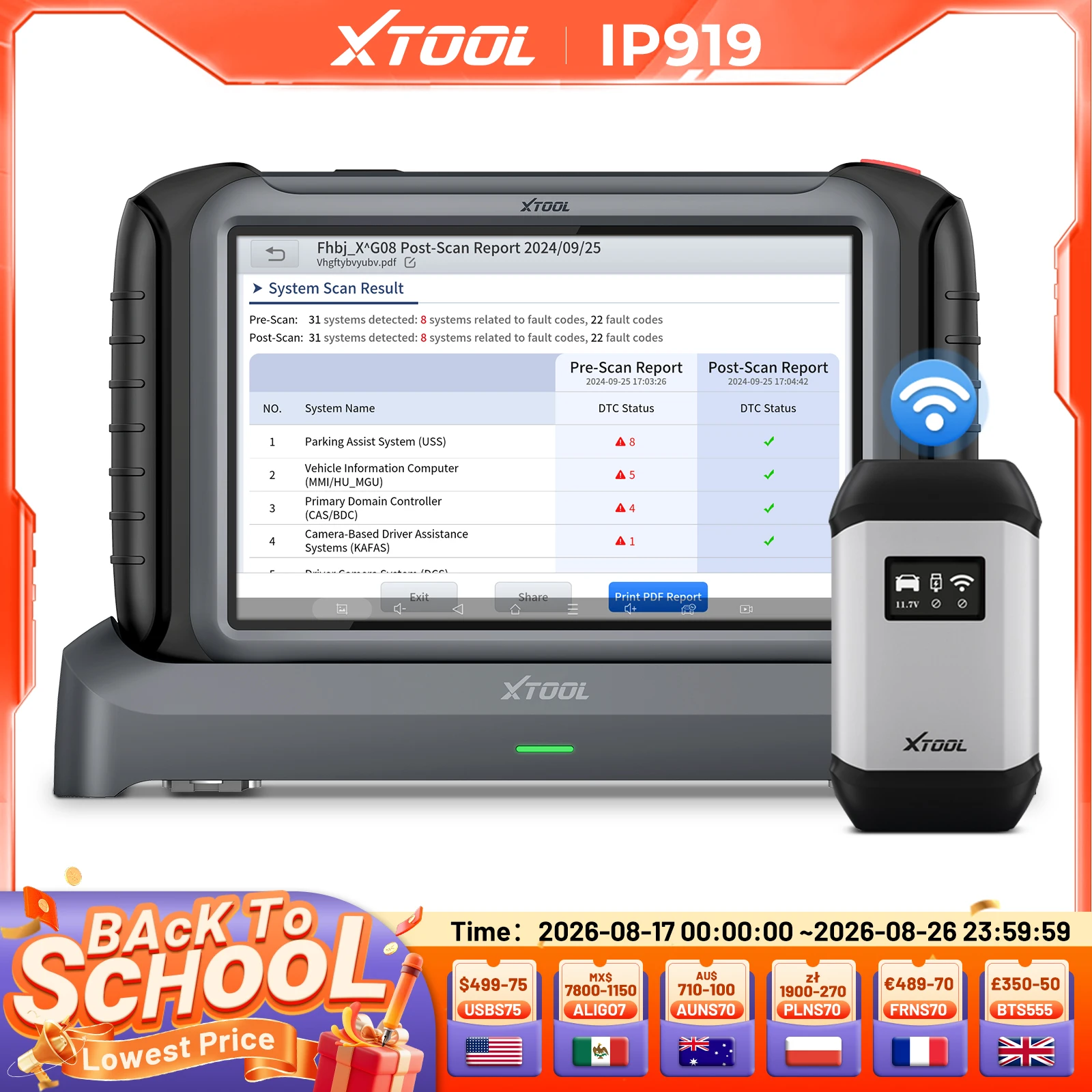 XTOOL INPLUS IP919 Car Diagnostic Tool Full System Smart Key Programmer ECU Configuration VAG Guided with 51+Resets CANFD DOIP FCA