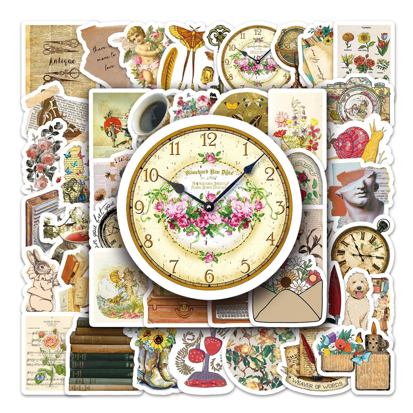 

50PCS Retro Object Stickers Retro Material Pack DIY Decoration Stationery Luggage Skateboard iPad Waterproof Sticker Kids Toy