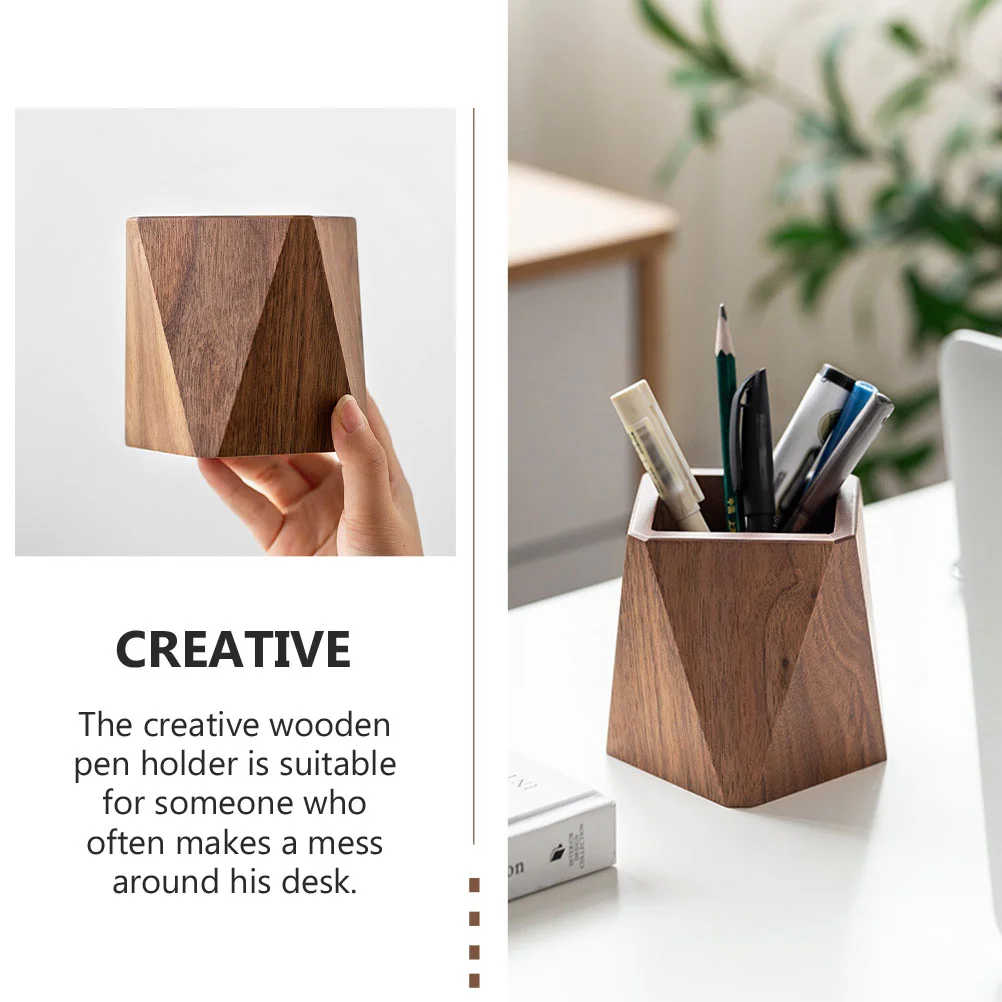 Pen Holder Home Stationery Organizer Finishing Tabletop Container Solid Wood Storage Office Creative Wooden