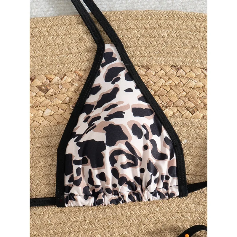 Maillot de bain deux pièces imprimé léopard, sexy, bikini, culotte tanga, ensemble deux pièces, style brésilien, pour femmes, vêtements de plage, 2025