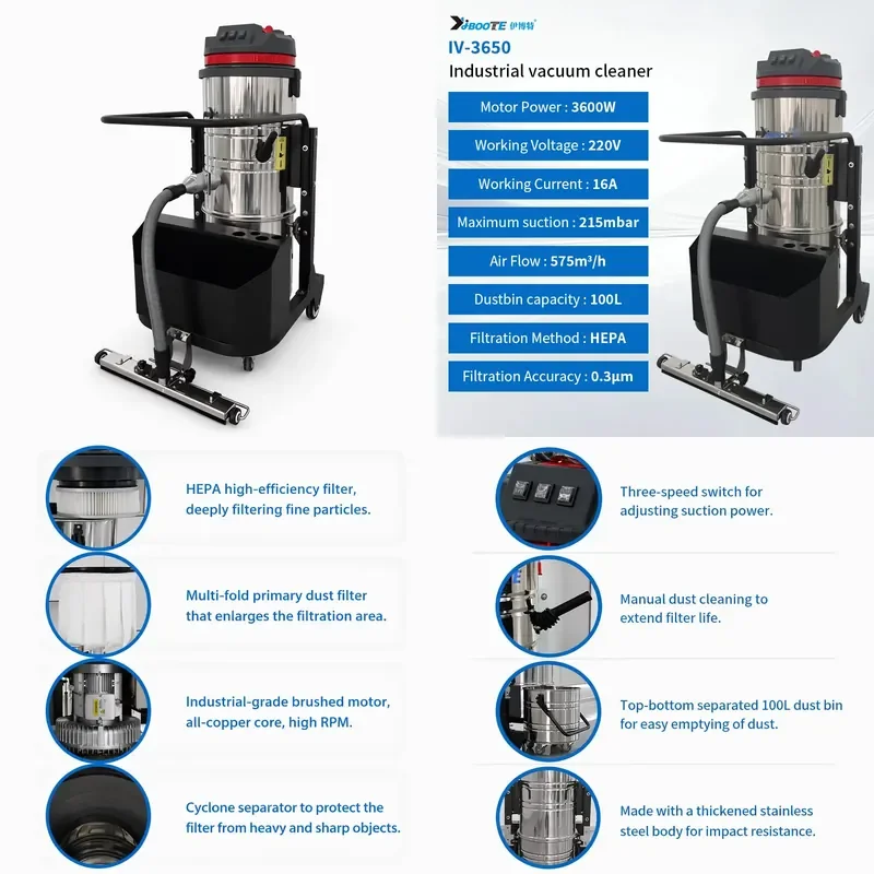 Mobile Industrial Vacuum Cleaner for Factory Warehouse Commercial Facility Parking Lot Floor Dust and Debris Cleaning