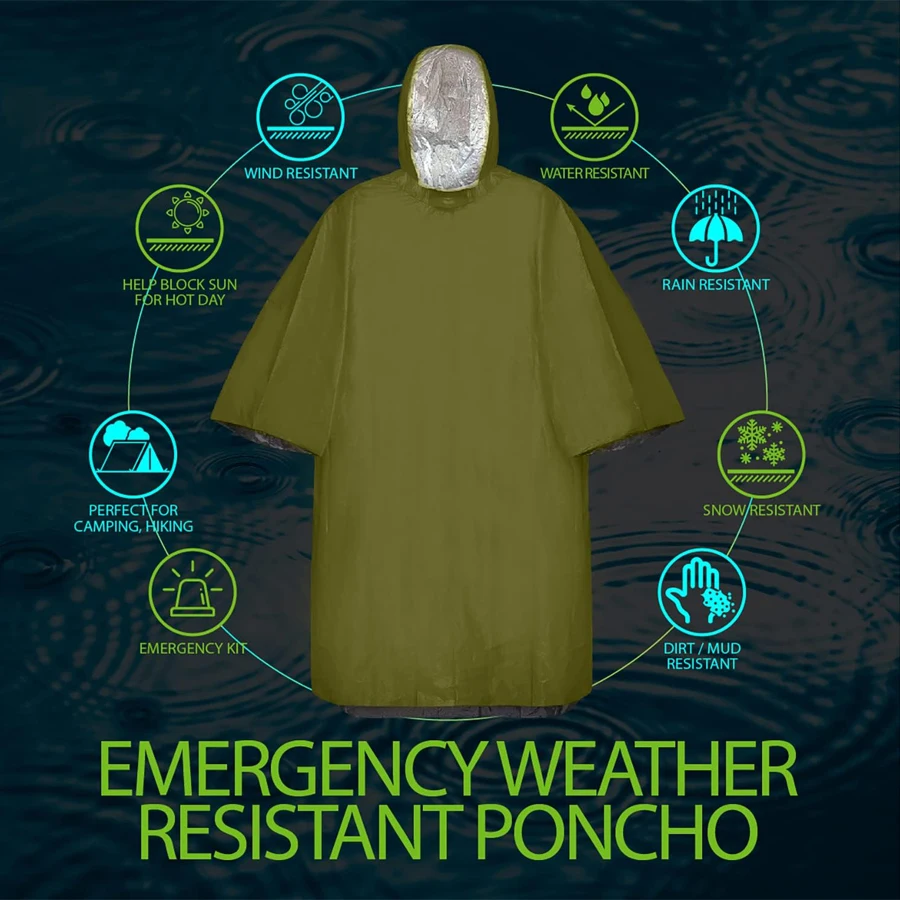 ZHUOHUA 5 Pack Emergency Survival Ponchos, Waterproof Thermal Lightweight Disposable Reusable Rain Ponchos for Hiking Camping
