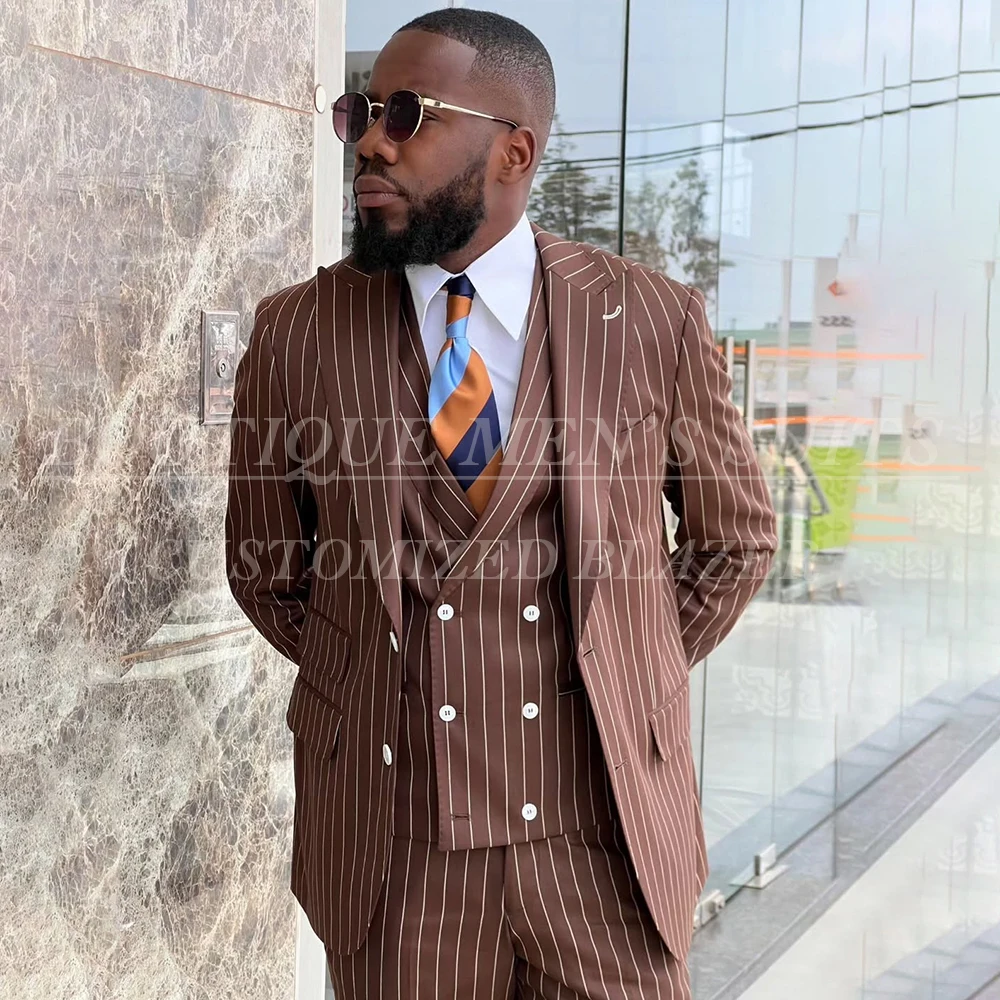 

Formal Single Breasted Peak Lapel Suits for Men Elegant Slim Fit 3 Piece Jacket Pants Vest High Quality Clothing Costume Homme