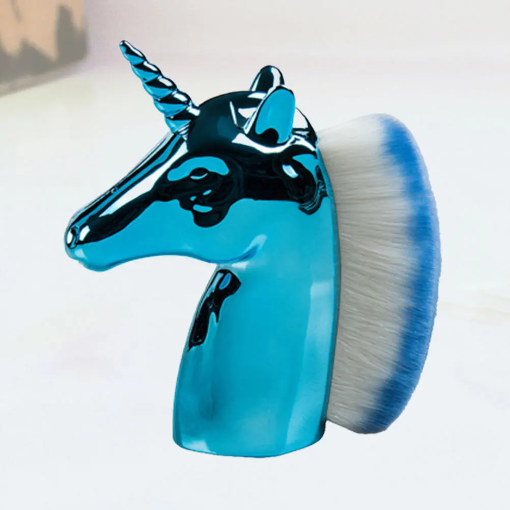 

1pc Unicorn Shape Powder Blush Foundation Brush For Women Blue Handle Bag Cosmetics Brush For Women Package