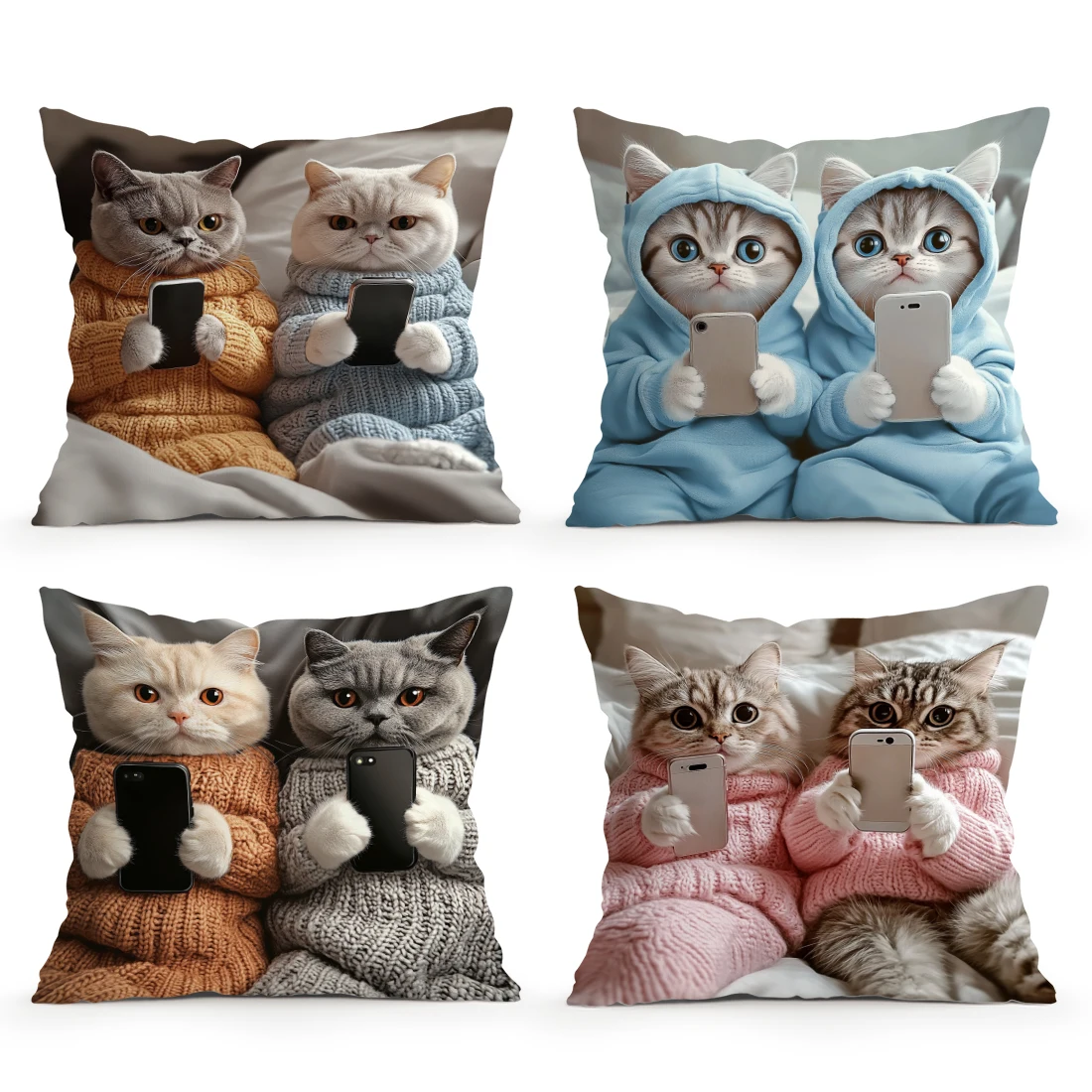 Healing Cat Series Pillowcase Cover Cute Cat Playing with Mobile Phone Sleeping Cat Living Room Sofa Cushion Cover Home Decor