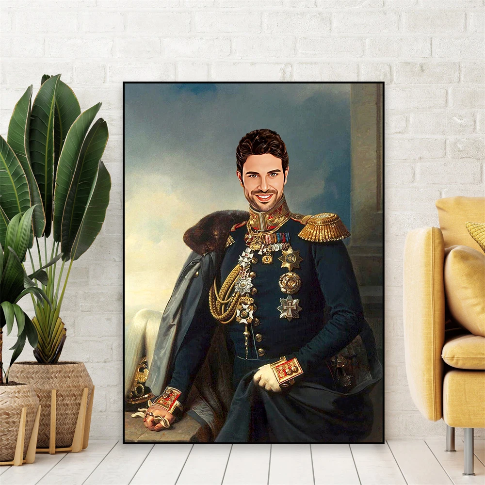 Custom Royal Portrait Man Cartoon Portrait Poster Personalized King Renaissance Cartoon Portrait Prints Funny Historical Canvas