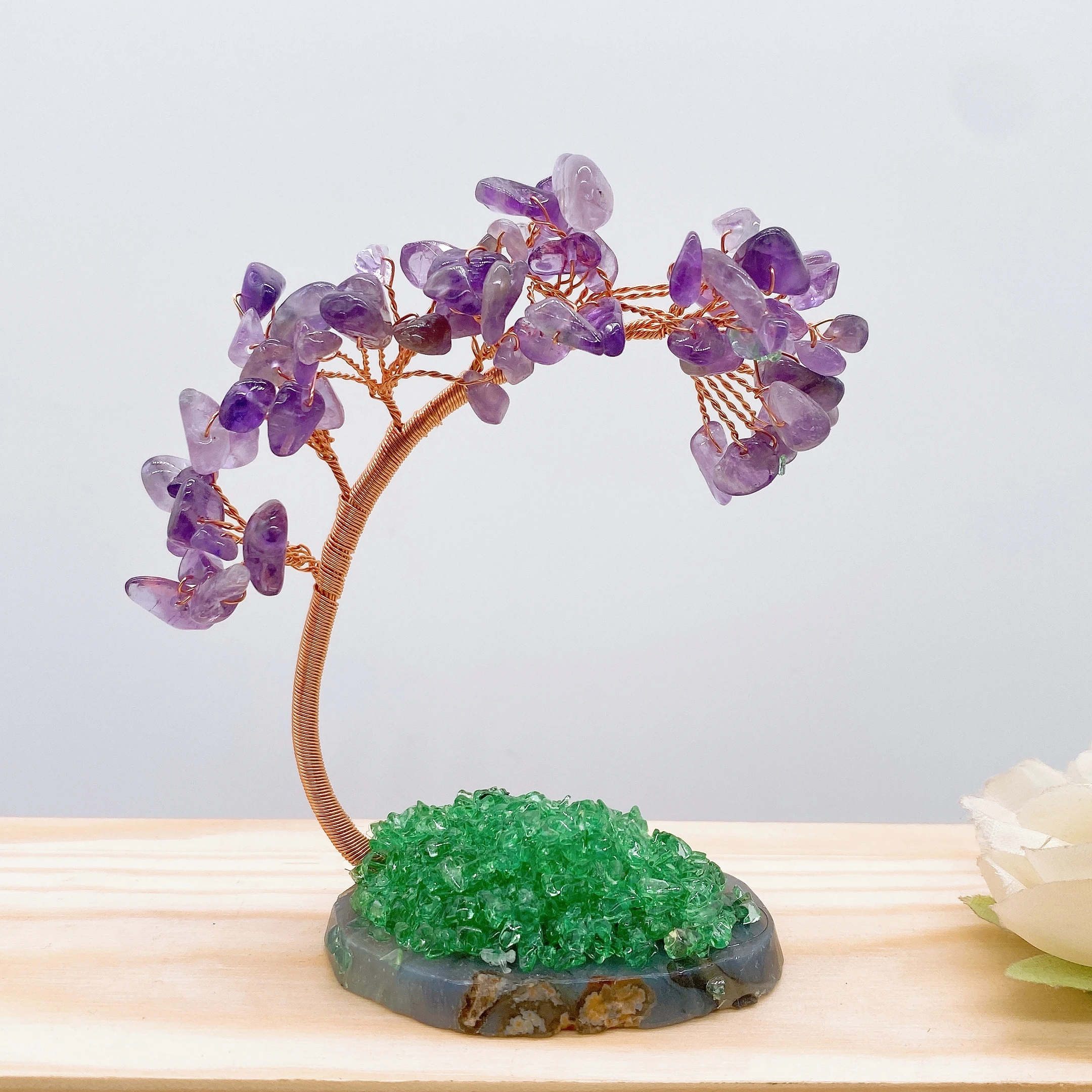 Natural Amethyst Gravel Tree Specimen Crystal Quartz Stone Agate Base Lucky Tree Crafts Home Decoration DIY Gift Souvenir