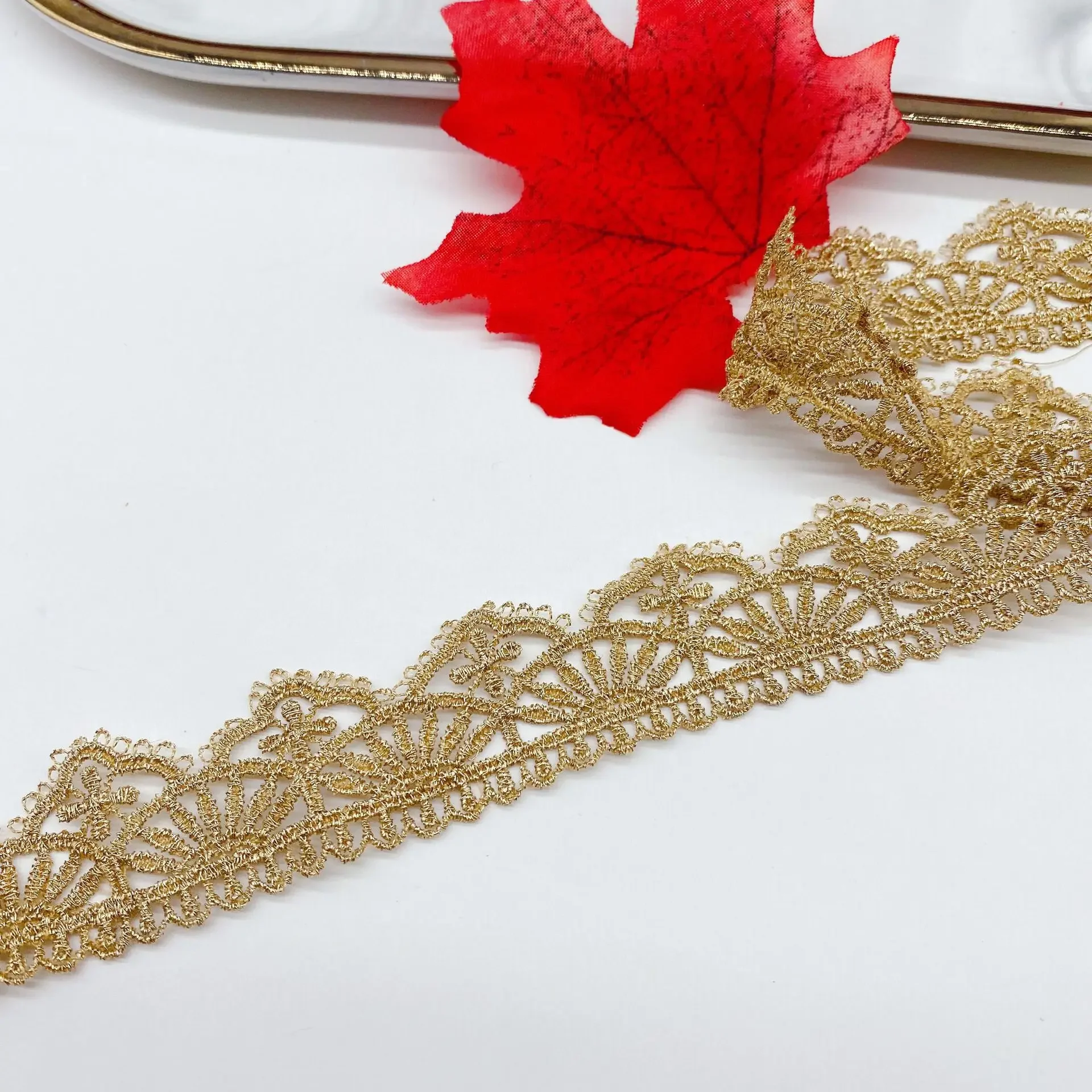 2yards 26mm Gold Yellow Lace Ribbon Webbing Decorative Lace Trims Fabric Wedding Decor DIY Crafts Sewing Clothing Accessories