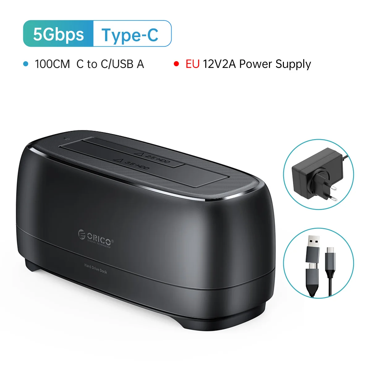 ORICO SATA zu USB3.0 Festplatten-Dockingstation für 2,5 Zoll 3,5 Zoll SSD-Festplattengehäuse, 5 Gbit/s Geschwindigkeit, Festplatten-Dockingstation, Festplattengehäuse