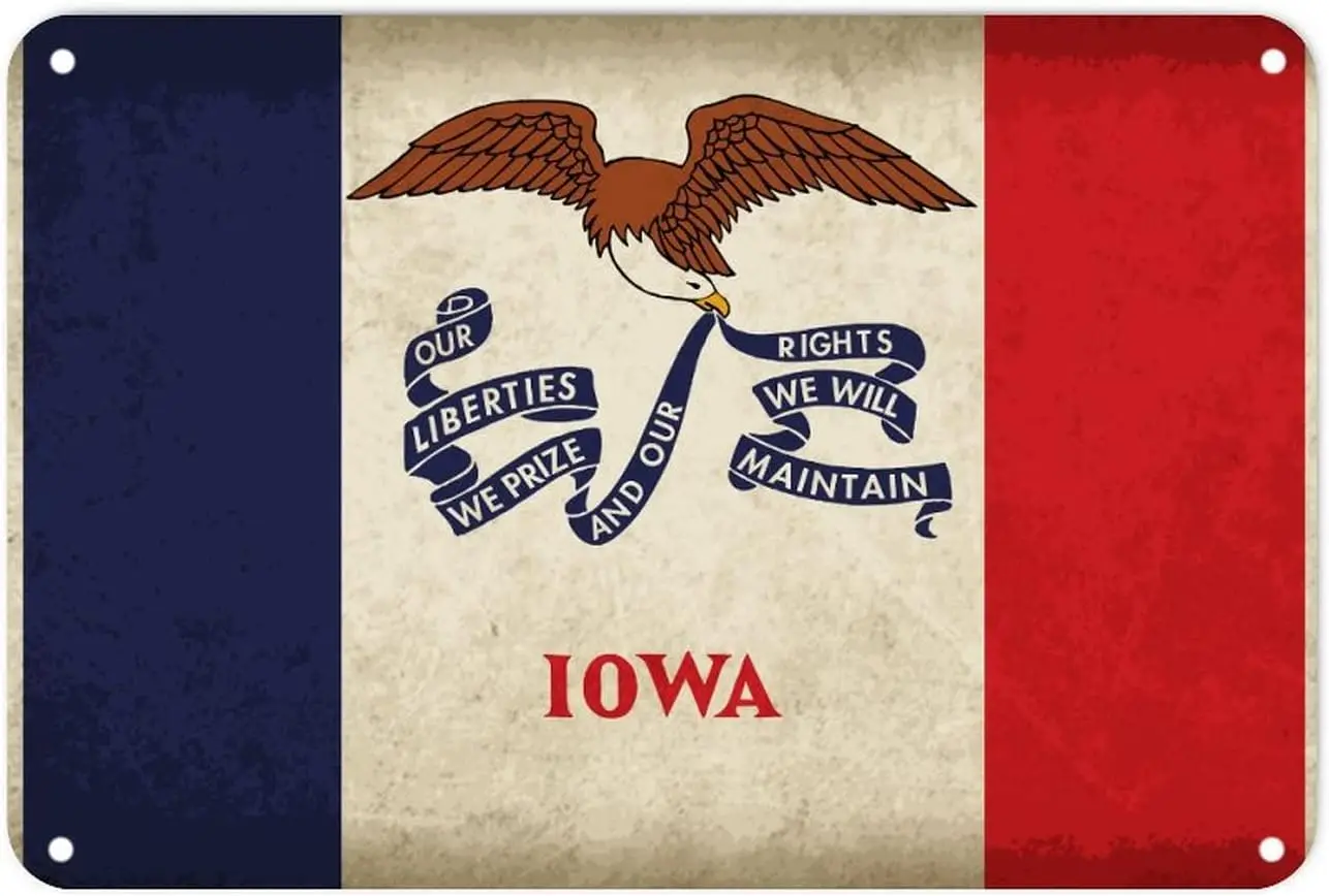 Iowa Flag Metal Sign Home State Country City Souvenir Metal Tin Sign Patriotic Decor Iowa State Wall Decorations for Living R
