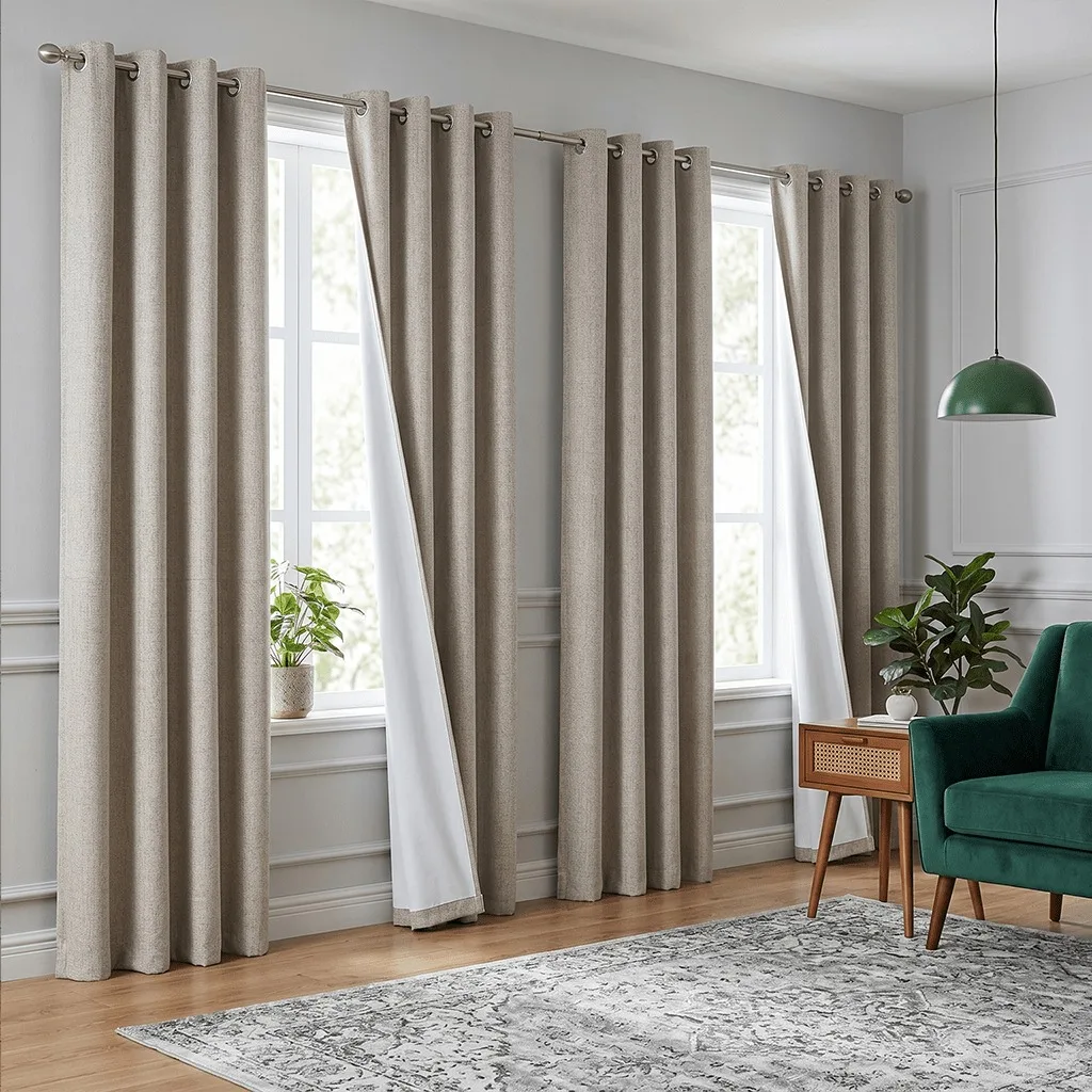 4 Panels 100% Blackout Linen Curtains Heat Insulation Noise Reduction Privacy Protection Modern Room Darkening Drapes Energy Saving Grommet Curtains Home Decor Window Treatments Bedroom Living Room Kitchen Farmhouse Curtains Partition Curtains Suita