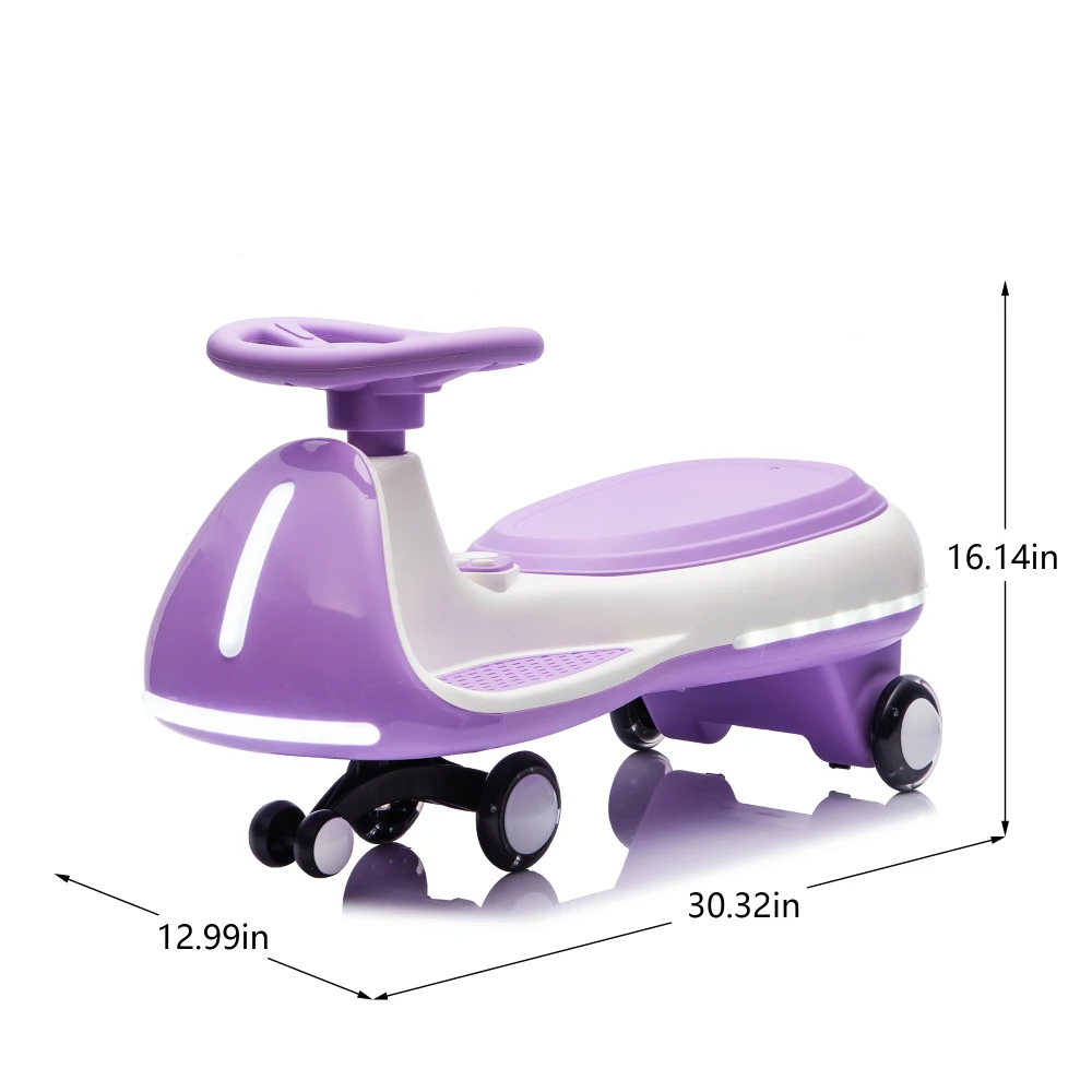 12V Kids Electric Wiggle Car, 2-in-1 Ride On Twist Car with Bluetooth Music, LED Body Lights, Flashing PU Wheels, Wide Stabilizer Wheels, Triangular Stability Frame, 55W Dual Motor, 5 MPH Max Speed for Kids Ages 3-8