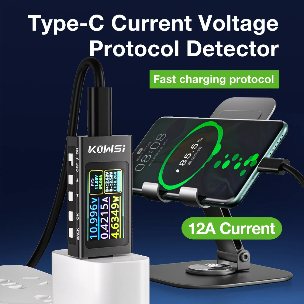 

KWS-X1 DC 4-30V 0-12A Type-C Digital Ammeter Voltmeter Battery Charger Tester Digital Current and Voltage Monitor USB Tester
