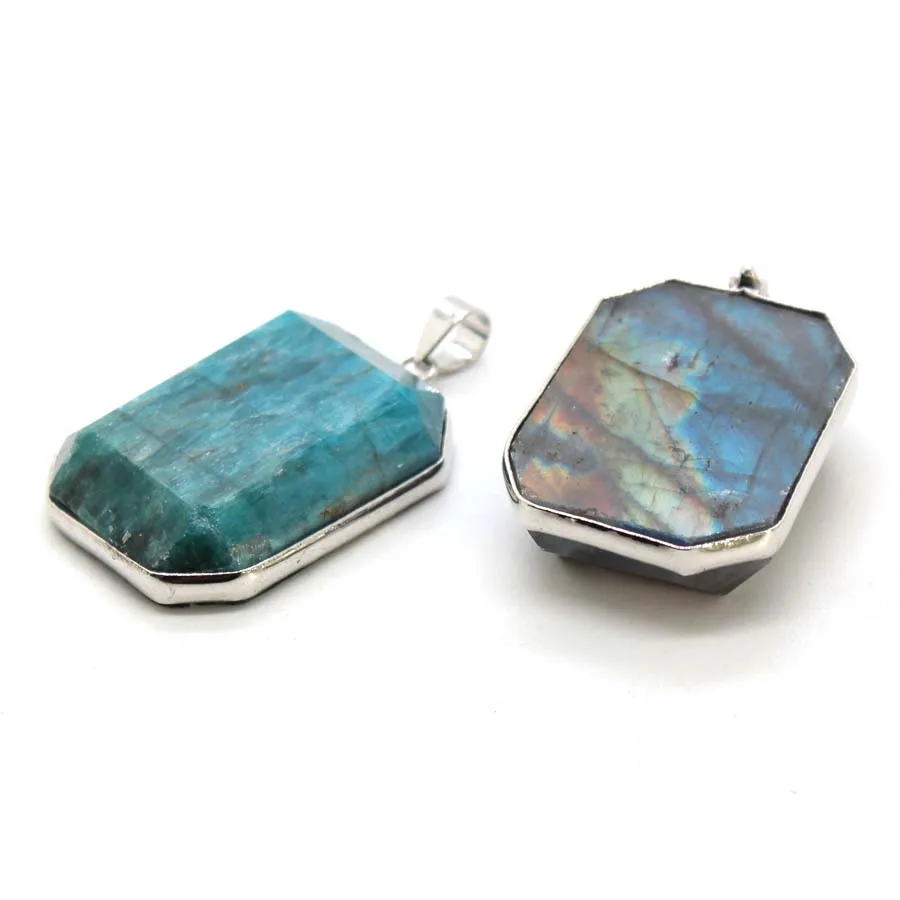 Charms Natural Healing Crystal Rectangle Stone Pendants For Women Amethyst Rose Quartz Apatite Pendant Choice Men Jewelry Gifts