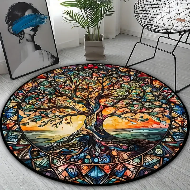 

Round Dragon & Rose Pattern Rug – Elegant Non-Slip Soft Floor Mat for Living Room Bedroom Hallway