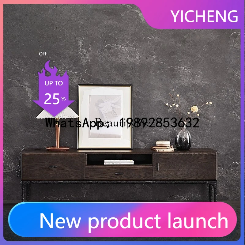 

QQ Nordic retro TV cabinet medium antique cast iron oak pure solid wood dark TV cabinet living room cabinet