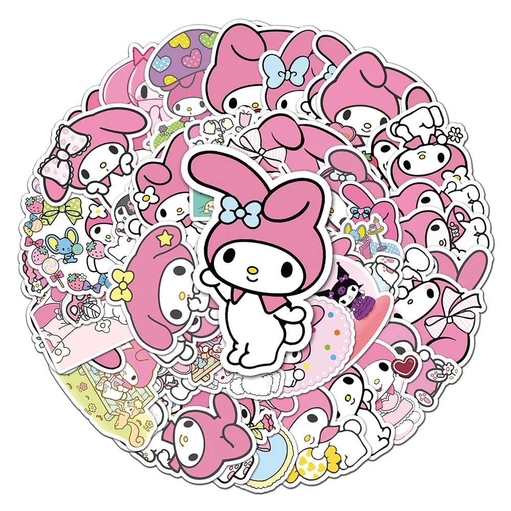 Autocollants de dessin animé My Melody Kawaii pour enfants, décalcomanie pour ordinateur portable, planche à roulettes, valise, bagages, voiture, vélo, journal intime, téléphone, jouets, 10 pièces, 30 pièces, 50 pièces