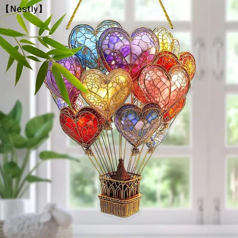 1pc 2D Acrylic Hot Air Balloon Light-Collecting Device Flower Window Pendant Garden Home Decoration〔Nest〕