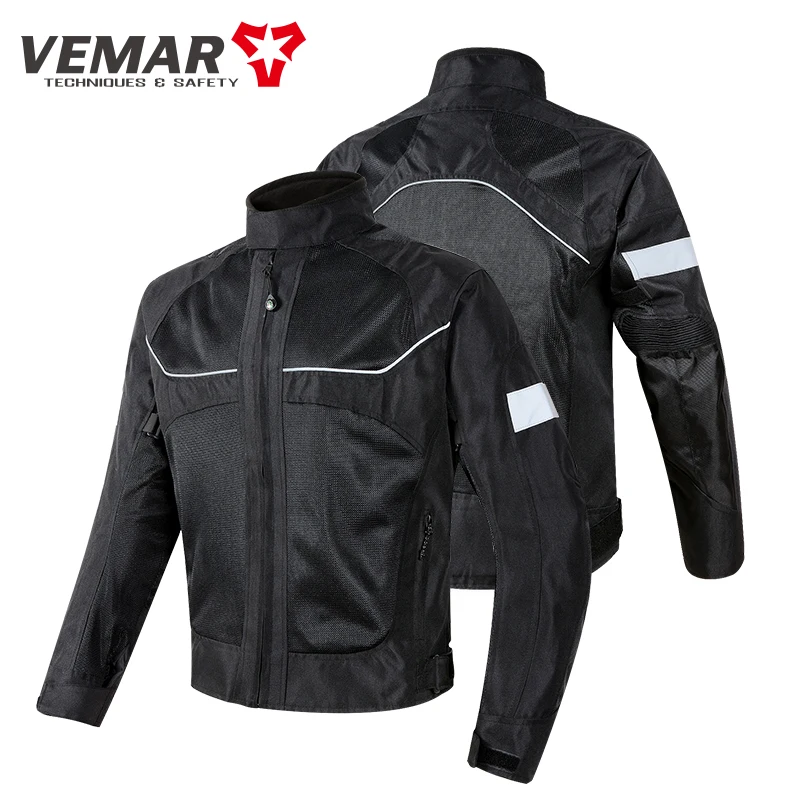 Motorbike Vemar Men\'s Jacket Breathable Mesh Moto CE Protection Motorcycle Riding Coat Guard Motocross Rider Clothing Black/Gray