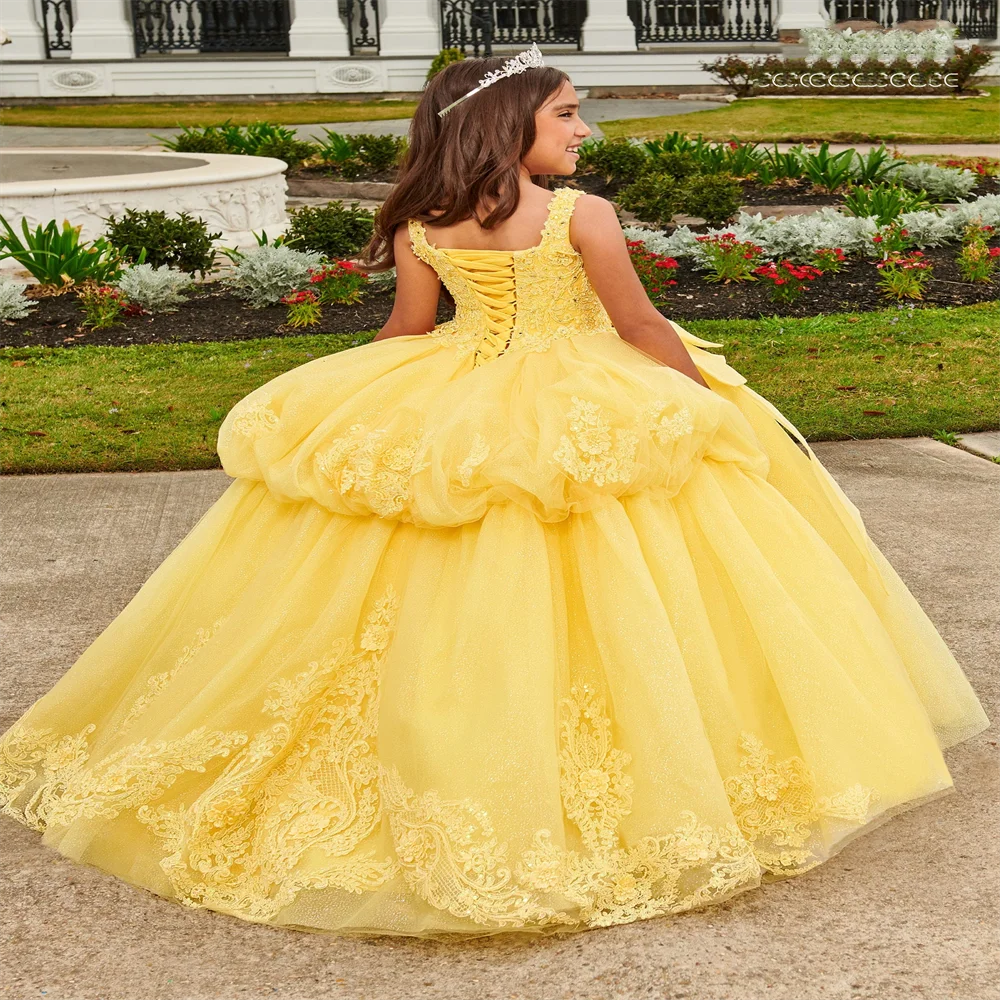 2024 Yellow Photo Flower Girl Dress Sparkling Fluffy Junior Bridesmaid Gown Birthday Dress Sacrament Custom Banquet Celebration