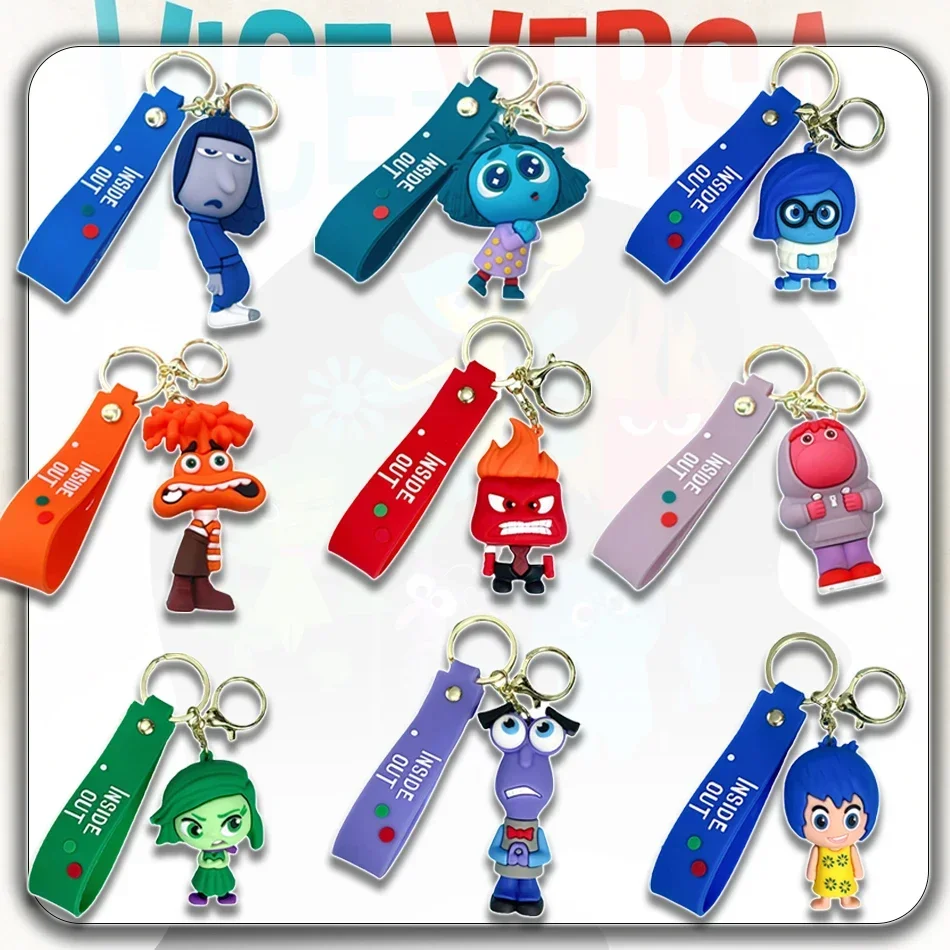 Disney Inside Out Keychains Doll Bag Accessor Anime Figure Toy Anxiety Envy Disgust Anger Fear Joy Cute Car Key Chain Kids Gifts