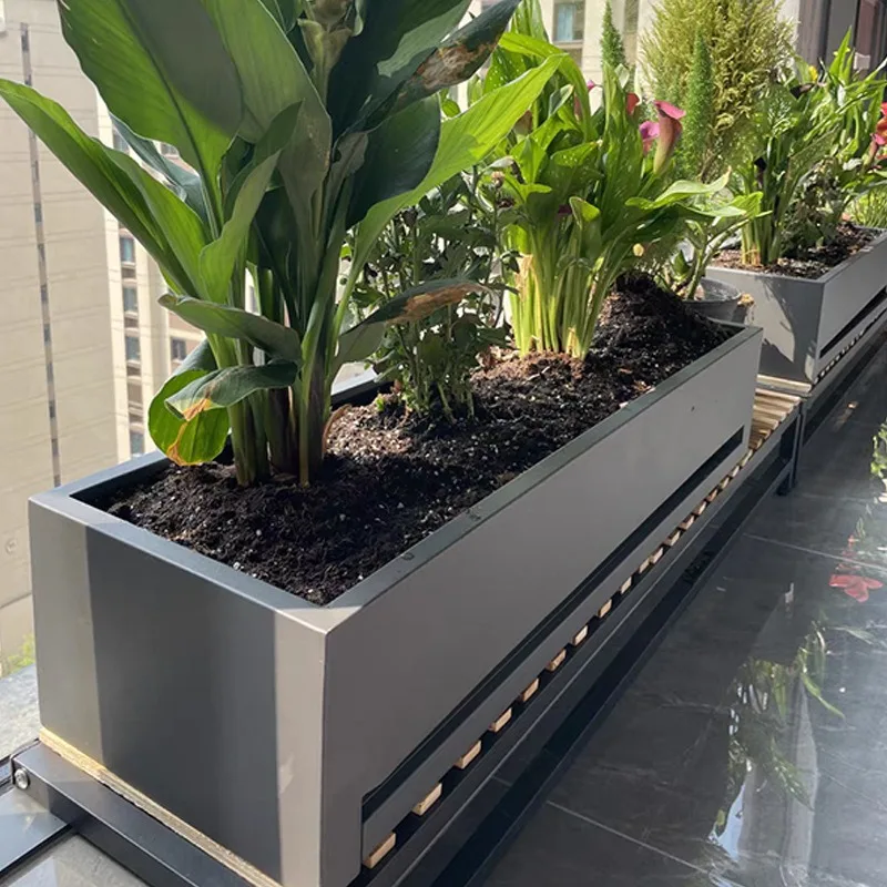 Stainless Steel Rectangular Flower Trough Combined Metal Planter for Terrace Partition Landscaping